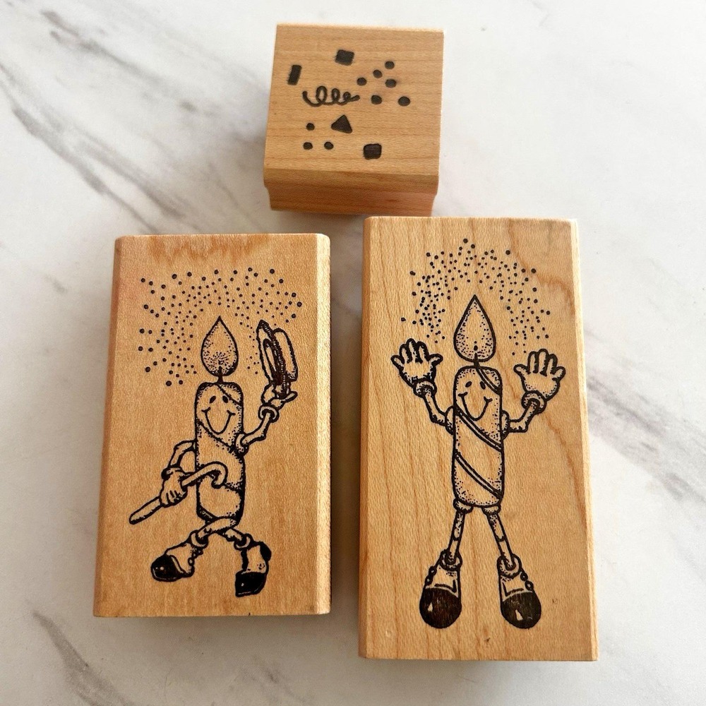 Lot of 3 Lit Dancing Candle Holiday Birthday Rubber Stamp Azadi Earles EEE-E